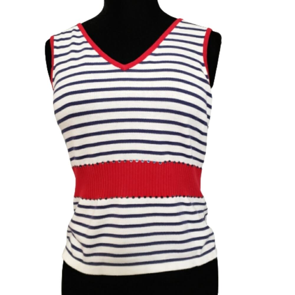 City Girl Nancy Bolen Patriotic Americana Sleeveless Embellished Knit Cotton Top